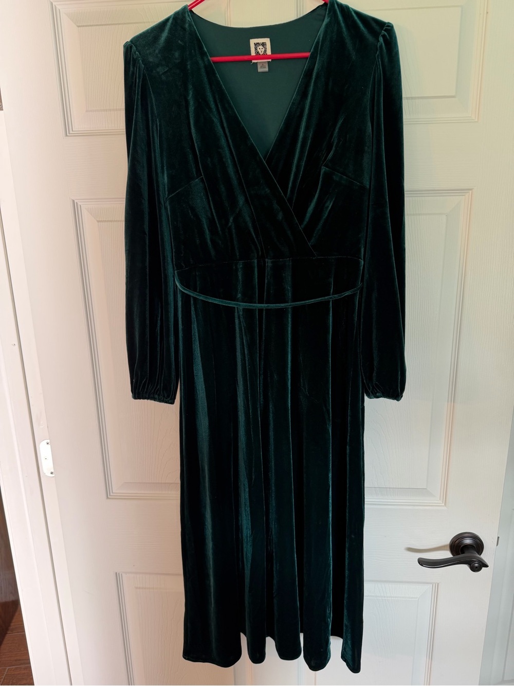 Anne Klein Emerald Green Velvet Wrap Midi Dress